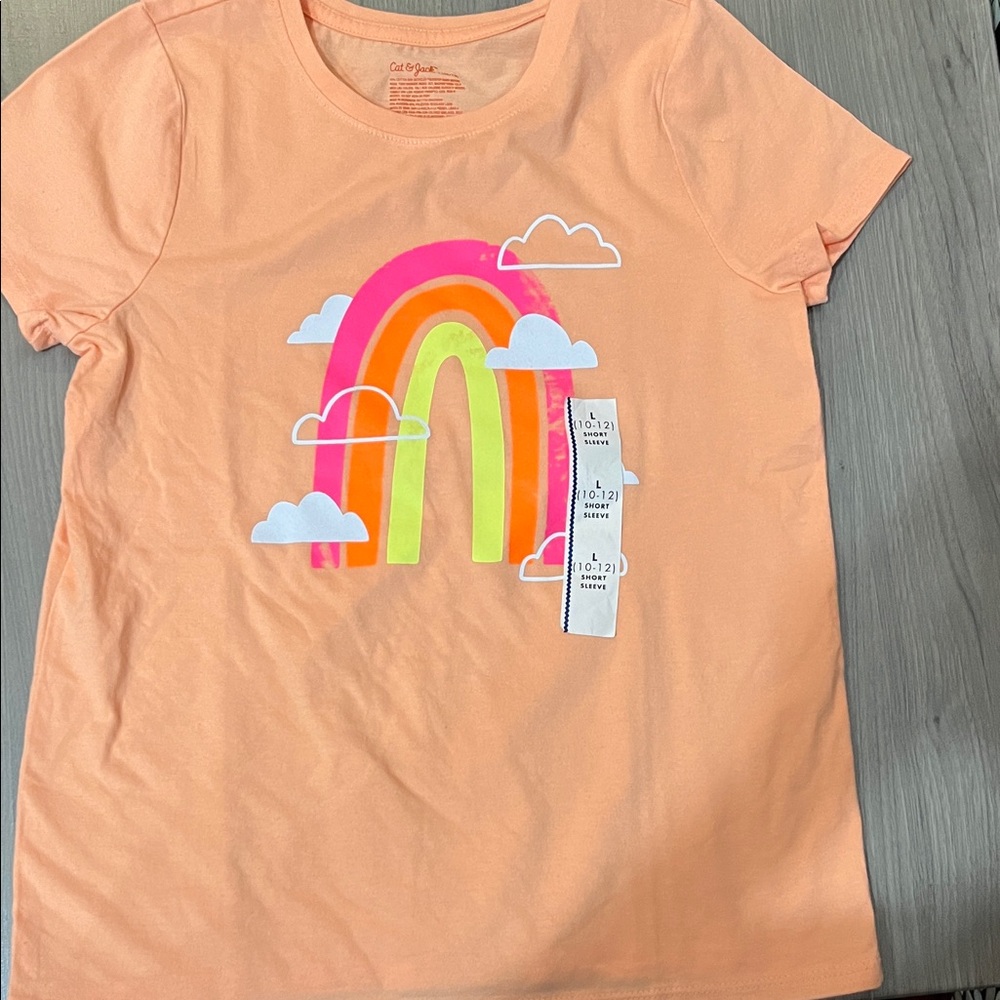 Cat & Jack Peach Rainbow Tee Large (10/12) new
